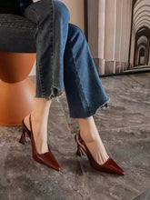 Wine Red Pointed Toe Chunky Heel Highly Stable Mules Sandals With Ankle Strap For Women, Fashion In 2025